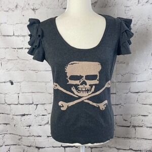 leola couture Sweater‎ Women Size Medium Skull & crossbones Leola Couture grey